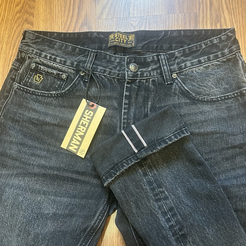 NEW Steel City Selvedge Black Denim Jeans Men's Size 32x34 Straight Leg 13 oz.